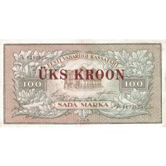 1 Kroon overprint on 100 Marka
