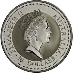 10 Dollars - Elizabeth II 3rd Portrait - Kookaburra - Silver - High Relief