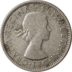1 Florin - Elizabeth II 1st Portrait - without `F:D:`