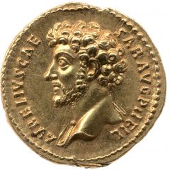 Aureus - Marcus Aurelius TR POT VI COS II, Roma, Virtus, and Victory