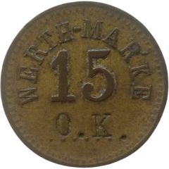 15 Pfennig Werth-Marke, Countermarked `O.K.`