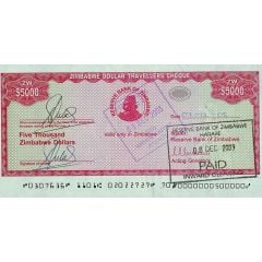 5000 Dollars Travellers Cheque