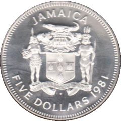 5 Dollars Norman W. Manley, copper-nickel, small type