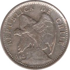 10 Centavos 0.45 on obverse, billon .450