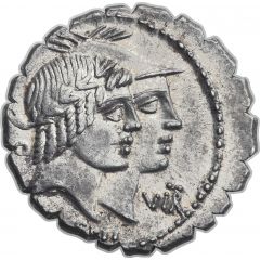 Denarius serratus Fufia: Quintus Fufius Calenus, HO VIRT KALENI / ITAL RO CORDI