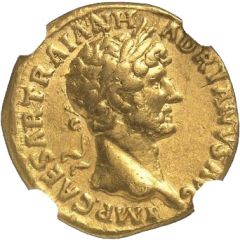 Aureus - Hadrian P M TR P COS III, Hercules