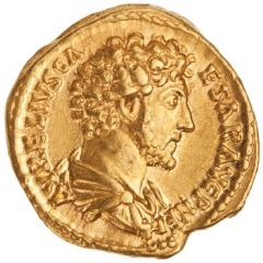 Aureus - Marcus Aurelius TR POT VIIII COS II, Roma and Victory