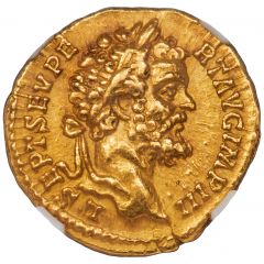 Aureus - Septimius Severus DIS AVSPICIB TR P II COS II P P, Hercules and Bacchus