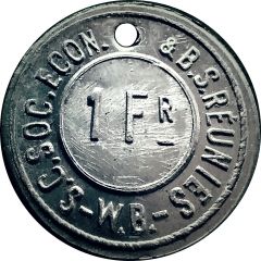 1 Franc - S.C. Soc. Econ. and B.S. Reunies W.B. Brewery token