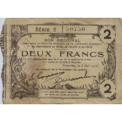 2 Francs - départements du Nord [59], de l`Aisne [02] et de l`Oise [60]