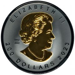 200 Dollars In the name of Elizabeth II, Rhodium Plated Maple Leaf