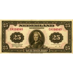 25 Gulden - Wilhelmina `facing left` Coin note