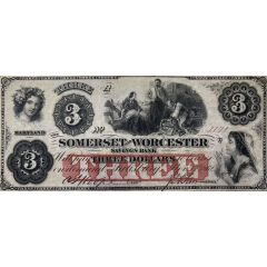 3 Dollars Somerset and Worcester Savings Bank - Maryland