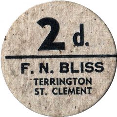 2 Pence - F.N. Bliss Farm Terrington, St. Clement, pickers token