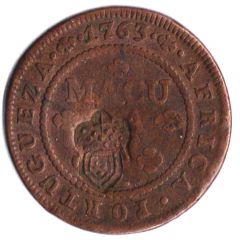 1 Macuta - Maria II Countermark `Crowned Shield` over `1/2 Macuta, José I`