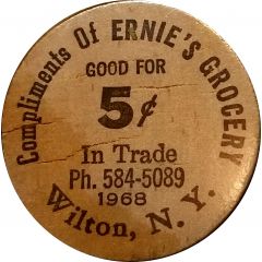 Wooden Nickel - Ernie`s Grocery Wilton, New York