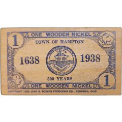 1 Wooden Nickel - Town of Hampton Hampton, New Hampshire