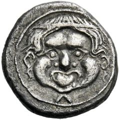 Silver 5 Asses Gorgoneion series II: trident