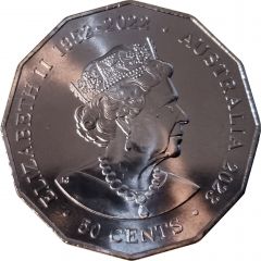 50 Cents In the name of Elizabeth II, 6th Portrait - 50th Anniversary of AC-DC