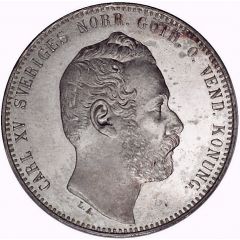 2 Riksdaler Riksmynt - Carl XV Big head, small date