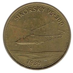 Shell Token - Man in Flight - Sikorsky VS-300 Brass, round