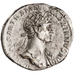 Denarius - Hadrian P M TR P COS DES II IVSTITIA, Justitia