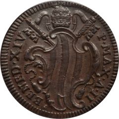 1 Baiocco - Benedict XIV Wavy shield, inscription in cartouche