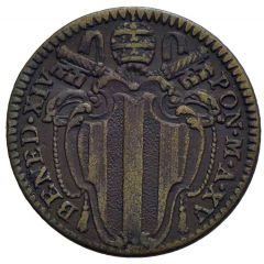 1/2 Baiocco - Benedict XIV Laurel wreath - small leaves