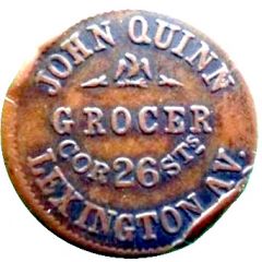 Civil War Merchant Token - John Quinn New York, NY
