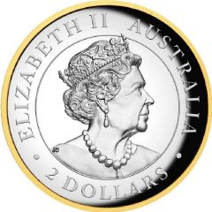 2 Dollars - Elizabeth II 6th Portrait - Australian Kookaburra - Silver Proof Gilded