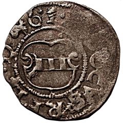1 Schilling - Jodokus von der Recke One shield with bumpy top and curved bottom, key down
