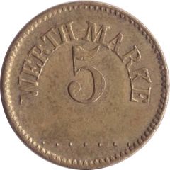 5 Pfennig Werth-Marke, Brass, 18.0 mm, Small `5`