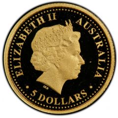 5 Dollars - Elizabeth II 4th Portrait - Tasmanian Devil, Gold Proof