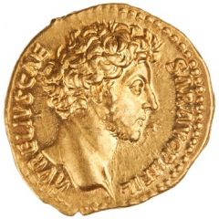 Aureus - Marcus Aurelius TR POT VII COS II, Roma and Victory