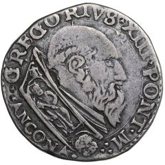1 Testone - Gregory XIII ANCONA below bust