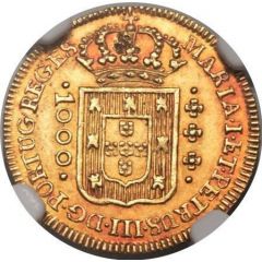 1000 Réis - Maria I and Pedro III Lisbon and Rio de Janeiro Mints