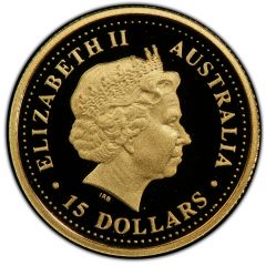 15 Dollars - Elizabeth II 4th Portrait - Kookaburra - Gold Proof