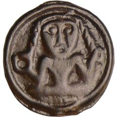 Potin with character seated in front