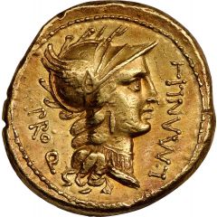 Aureus Manlia: Lucius Manlius Torquatus, L•MANLI T PRO Q / L•SVLLA•IMP