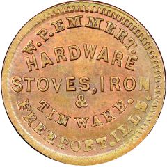 Civil War Merchant Token - W.P. Emmert - Hardware Freeport, IL