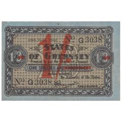 1 Shilling on 1 Shilling 3 Pence German Occupation, Blue paper