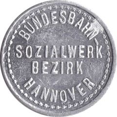 20 Pfennig Supermarket deposit token - Bundesbahn-Sozialwerk Bezirk Hannover