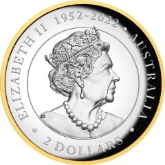 2 Dollars In the name of Elizabeth II, 6th Portrait - Australian Wedge-Tailed Eagle, Silver Gilded
