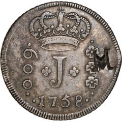 1000 Réis - José I Countermark `M` over 600 Réis J, Brazil
