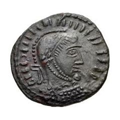 Æ In the name of Constantine I, Bust facing right, podium with four sections