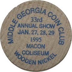 Wooden Nickel - Middle Georgia Coin Club - 33rd Annual Show Macon, Georgia