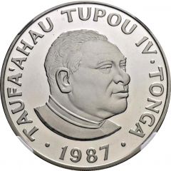 10 Pa`anga - Taufa’ahau Tupou IV Sailboat with national flags, Palladium Proof issue