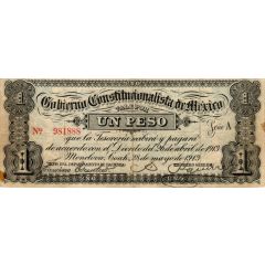 1 Peso Gobierno Constitucionalista de Mexico
