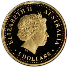 5 Dollars - Elizabeth II 4th Portrait - Kookaburra - Gold Proof