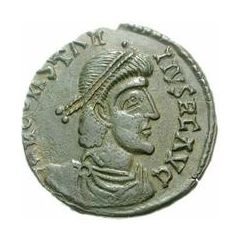 Æ In the name of Constantius II, Horseman facing up, soldier flying to horse, long spear
